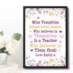 Personalised Teacher Leaving Gift Floral Framed Print Thank You