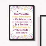 Personalised Teacher Leaving Gift Floral Framed Print Thank You