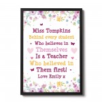 Personalised Teacher Leaving Gift Floral Framed Print Thank You