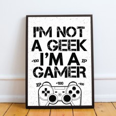 NOT A GEEK IM A GAMER Funny Gaming Print For Boys Bedroom Decor 