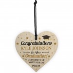 Congratulations Wood Heart Personalised Graduation Uni Gift 