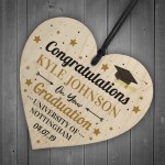 Congratulations Wood Heart Personalised Graduation Uni Gift 
