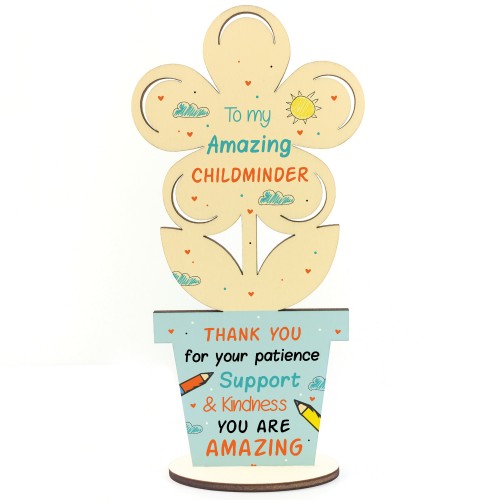 Childminder Thank You Gift Wooden Flower Present For Babysitter 