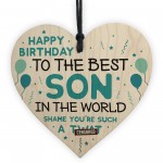 Funny Happy Birthday Gift For Son Wood Heart Son Birthday Card