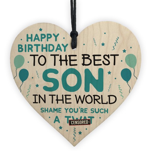 Funny Happy Birthday Gift For Son Wood Heart Son Birthday Card