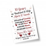 Personalised Wedding Print 10th Year Anniversary Husband Wife