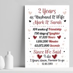 Personalised Wedding Print 2nd Year Anniversary Husband Wife