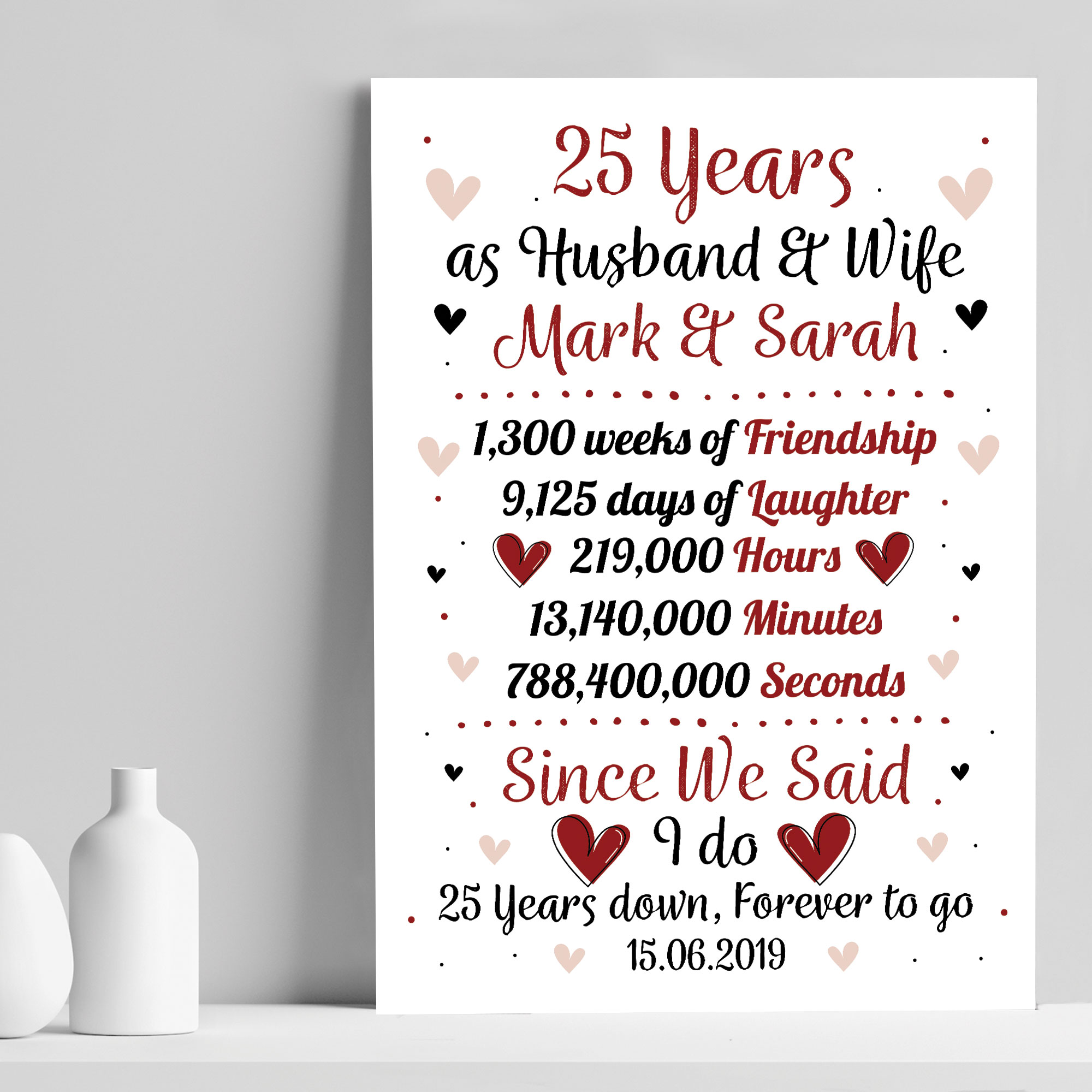 Personalised Wedding Print 25th Year Anniversary Husband Wife
