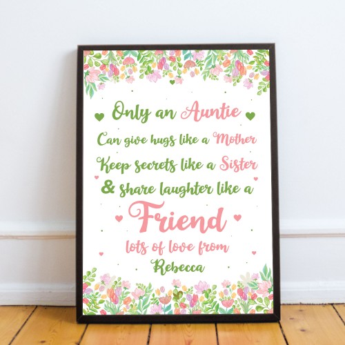 Auntie Poem Print Christmas Birthday Gift Auntie Personalised