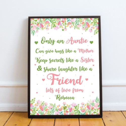 Auntie Poem Print Christmas Birthday Gift Auntie Personalised