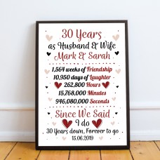 Personalised 30th Wedding Gift Framed Print 30th Anniversary