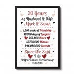 Personalised 30th Wedding Gift Framed Print 30th Anniversary