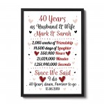 Personalised 40th Wedding Gift Framed Print 40th Anniversary