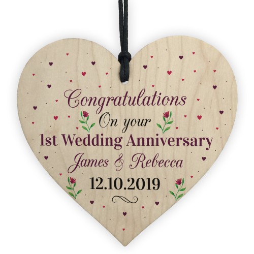 PERSONALISED Congratulations Wedding Anniversary Wood Heart Gift