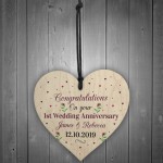 PERSONALISED Congratulations Wedding Anniversary Wood Heart Gift