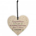 PERSONALISED Congratulations Wedding Anniversary Wood Heart Gift