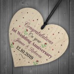 PERSONALISED Congratulations Wedding Anniversary Wood Heart Gift