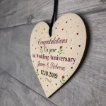 PERSONALISED Congratulations Wedding Anniversary Wood Heart Gift