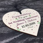 PERSONALISED Congratulations Wedding Anniversary Wood Heart Gift