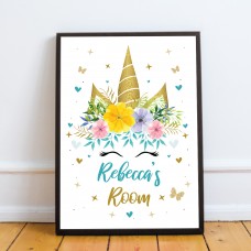 UNICORN PRINT Personalised Girls Bedroom Sign Nursery Print Gift