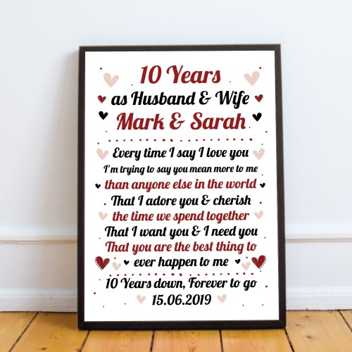 10th Wedding Anniversary Gift For Husband or Wife Framed Print