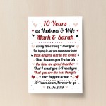 10th Wedding Anniversary Gift For Husband or Wife Print Keepsake