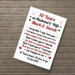 10th Wedding Anniversary Gift For Husband or Wife Print Keepsake