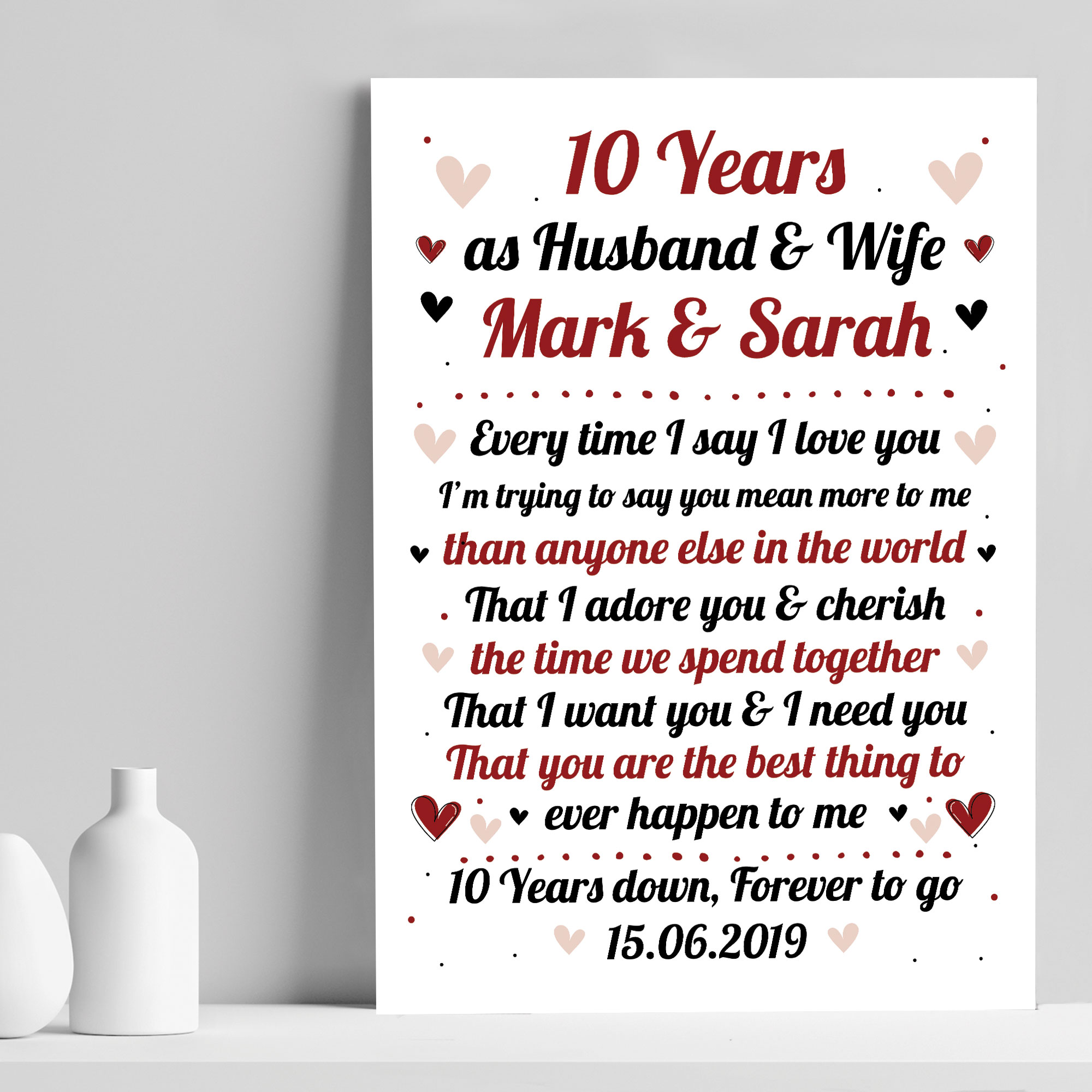 10 Years 10th Anniversary Personalized Plaque Gift For 10 Year