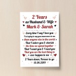 2nd Wedding Anniversary Gift For Husband or Wife Print Keepsake 