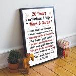 20th Wedding Anniversary Gift For Husband or Wife Framed Print