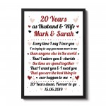 20th Wedding Anniversary Gift For Husband or Wife Framed Print