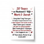 20th Wedding Anniversary Gift For Husband or Wife Print Keepsake