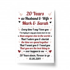 20th Wedding Anniversary Gift For Husband or Wife Print Keepsake