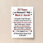 20th Wedding Anniversary Gift For Husband or Wife Print Keepsake