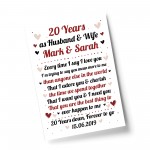 20th Wedding Anniversary Gift For Husband or Wife Print Keepsake