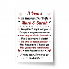 3rd Wedding Anniversary Gift For Husband or Wife Print Keepsake