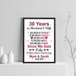 30th Anniversary Gift Personalised Framed Print 30th Anniversary