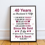 40th Anniversary Gift Personalised Framed Print 40th Anniversary