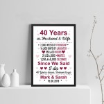 40th Anniversary Gift Personalised Framed Print 40th Anniversary