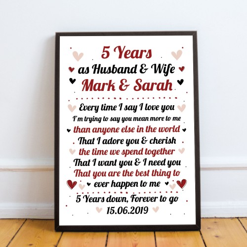 5th Wedding Anniversary Gift For Husband or Wife Framed Print