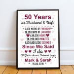 50th Anniversary Gift Personalised Framed Print 50th Anniversary