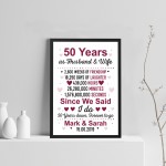 50th Anniversary Gift Personalised Framed Print 50th Anniversary