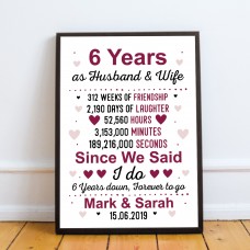 6th Anniversary Gift Personalised Framed Print 6th Anniversary