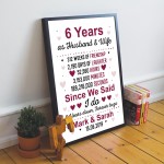 6th Anniversary Gift Personalised Framed Print 6th Anniversary
