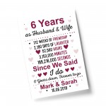 6th Anniversary Gift Personalised Print 6th Anniversary Card