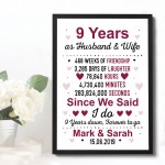 9th Anniversary Gift Personalised Framed Print 9th Anniversary
