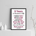 9th Anniversary Gift Personalised Framed Print 9th Anniversary