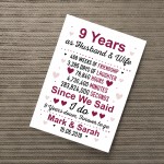 9th Anniversary Gift Personalised Print 9th Anniversary Card
