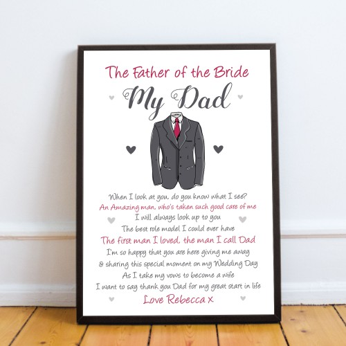 Father of the Bride Personalised Framed Print Wedding Gift Poem 