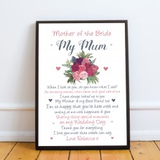 Mother of the Bride Personalised Framed Print Wedding Gift Poem